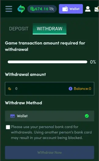 Spin 786 Game Withdrawal